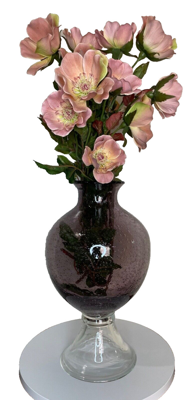 Handblown Purple Glass Vase With Clear Base- Pre-owned- Vase only.
